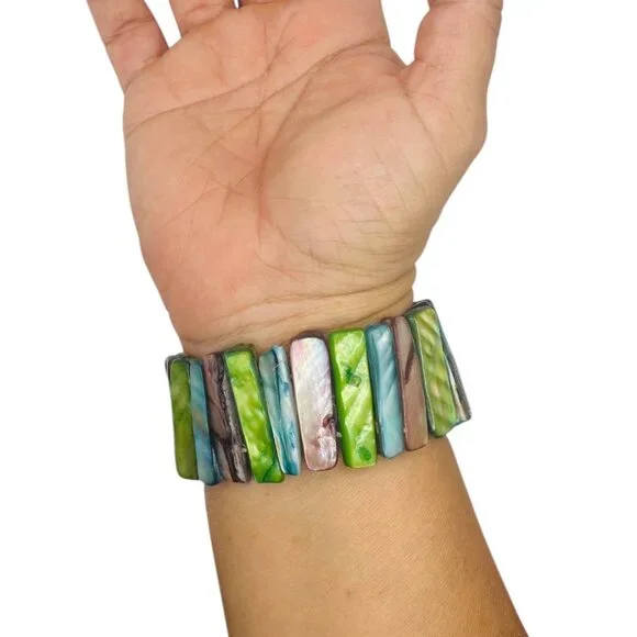 Vintage Abalone Mother-Of-Pearl Stretch Bracelet With Multicolor Shell Design - Picture 7 of 7